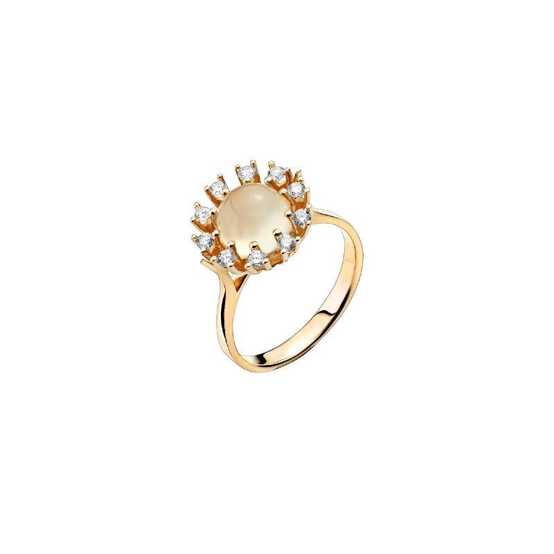 14 Karat Guld Ring Fra Lund Copenhagen Med Månesten Og Diamanter 030 Carat Wsi